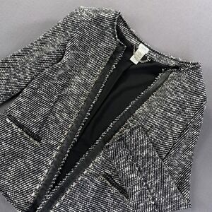Cache Jacket Womens 8 Black White Tweed Open Front Chain Trim Blazer Career